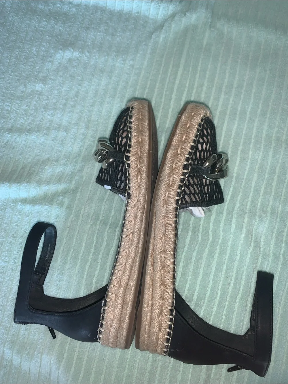 INC International Concepts Black Mesh Chain Espadrille Wedge Sandals